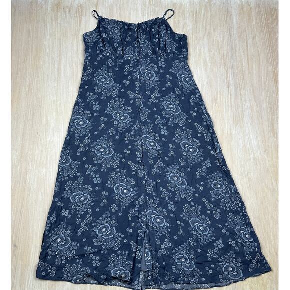 Madewell Indigo Blue Tie Back Button Front Archival Floral Print Midi Dress 8 - Picture 1 of 16